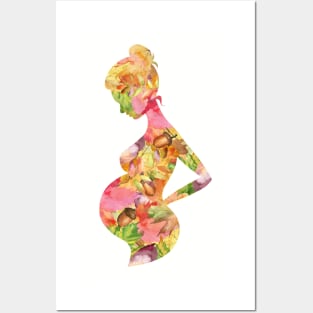 Pregnant woman  autumn silhouette Posters and Art